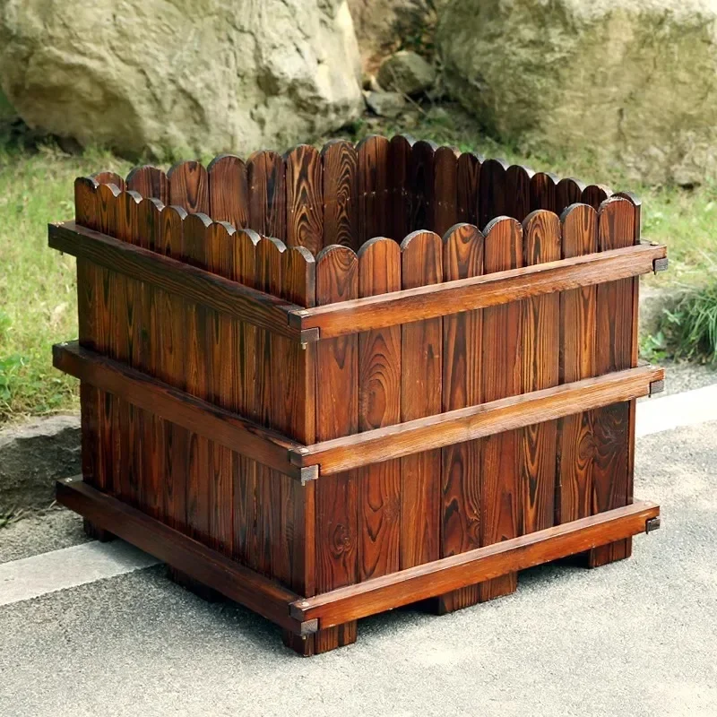 Preservative wood flower box Outdoor Planting Garden tree Extra large wood slot Outdoor balcony