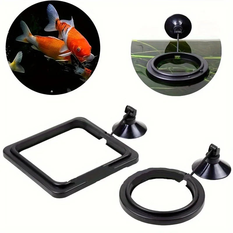 Floating Fish Food Feeder Ring - Square Circle Aquarium Station with Suction Cup, Easy Food Dispenser, Space-Saving Design