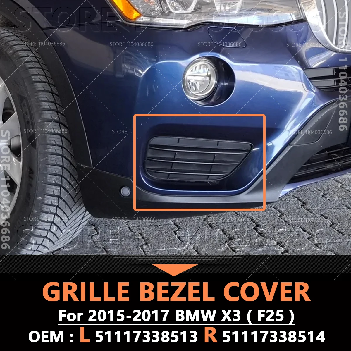 

For 2015-2017 BMW X3 (F25) Front Bumper Grille Lower Bezel Cover 51117338513 51117338514