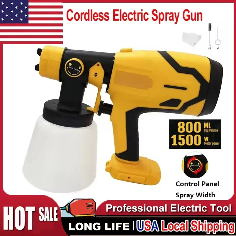 

800ML Cordless Electric Spray Gun Portable Paint Sprayer High Power Auto Furniture Coating Airbrush Fit Dewalt Battery