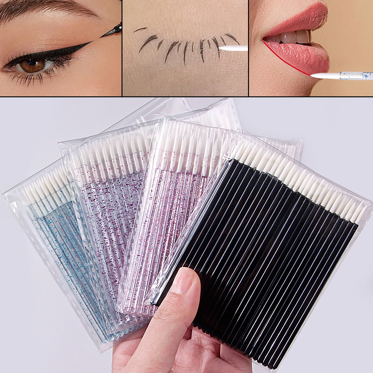 50Pcs Eyeliner Makeup Brush Crystal Handle Soft Fiber Lip Line Outline Brush Eyeshadow Blending Applicator For Woman Beauty Tool