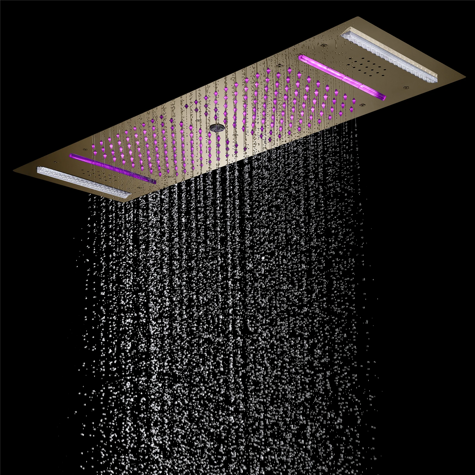 Qlonn 35*12 Inch Black Shower Head Bathroom Ceiling Modern Multi functions Rain Massage Shower Panel Stainless Steel Accessories