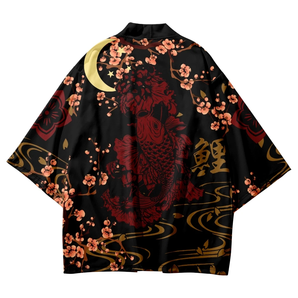 

Japanese Carp Print Kimono Shirt Haori Fashion Summer Beach Yukata Men Women Traditional Cardigan Asian Clothing