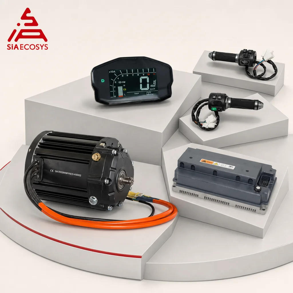 QSMOTOR QS138 V3 90H 4KW Rated 7200RPM High Speed Mid Drive Motor 1:2.35 Gearbox with EM200-2SP Controller for E-Motorcycle