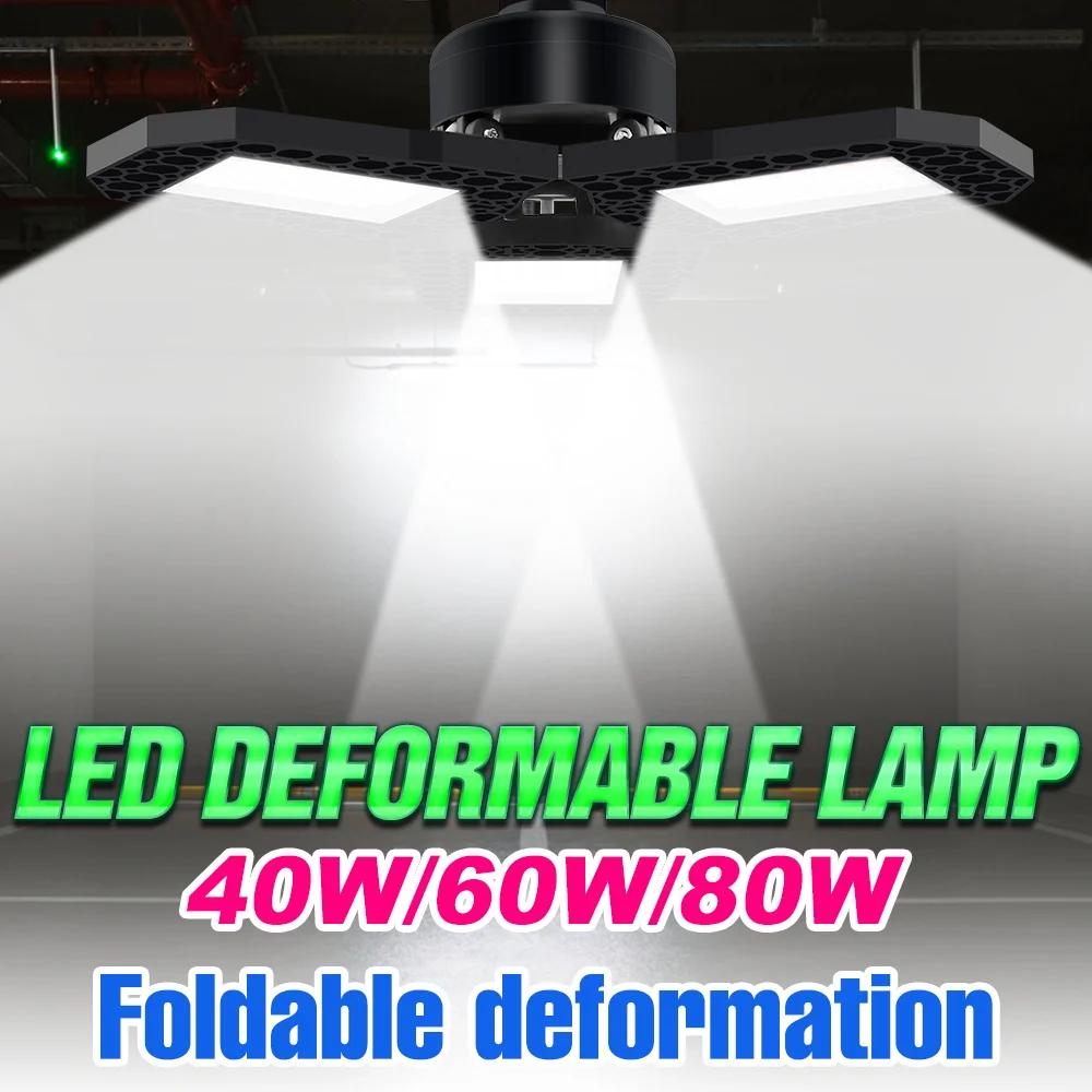 

Деформируемая светодиодная лампа для гаража 80 Вт 220 В E27, высокояркая лампа-прожектор для мастерской, 110 В, для дома, склада, парковки