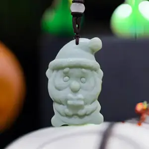 Natural Real Jade Santa Claus Pendant Necklace Chinese Gemstones Talismans Stone Carved Jewelry Fashion Amulet Charm
