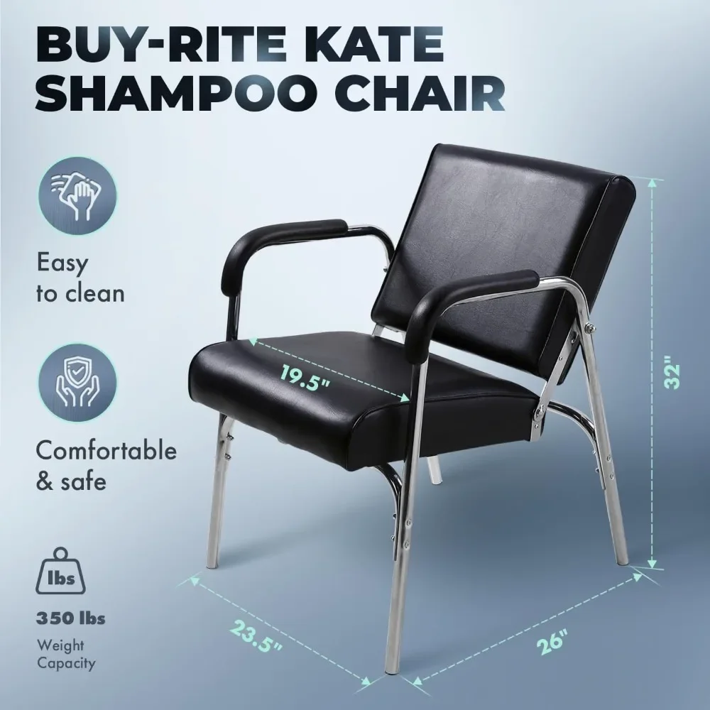 Auto Reclining Shampoo Chair - Portable Salon Chair with Auto-Recline Seat Back, Heavy Duty Chrome Arms and Extra Thick Seat