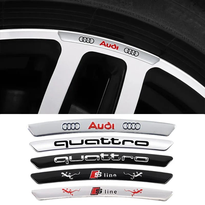 4Pcs Aluminium Car Wheel Hub Styling Stickers Decoration Strip For Audi A7 A3 A4 A6 A5 Q5 A1 Q7 Q3 Q4 TT SQ5 RSQ3 RSQ8 S3 S4 RS5