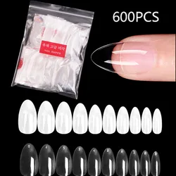 600pc Almond Gel Nail Tips Short Fake Nails Clear Press on Short Almond Soft Gel Fake Tips Full Cover Almond False Manicure Tips