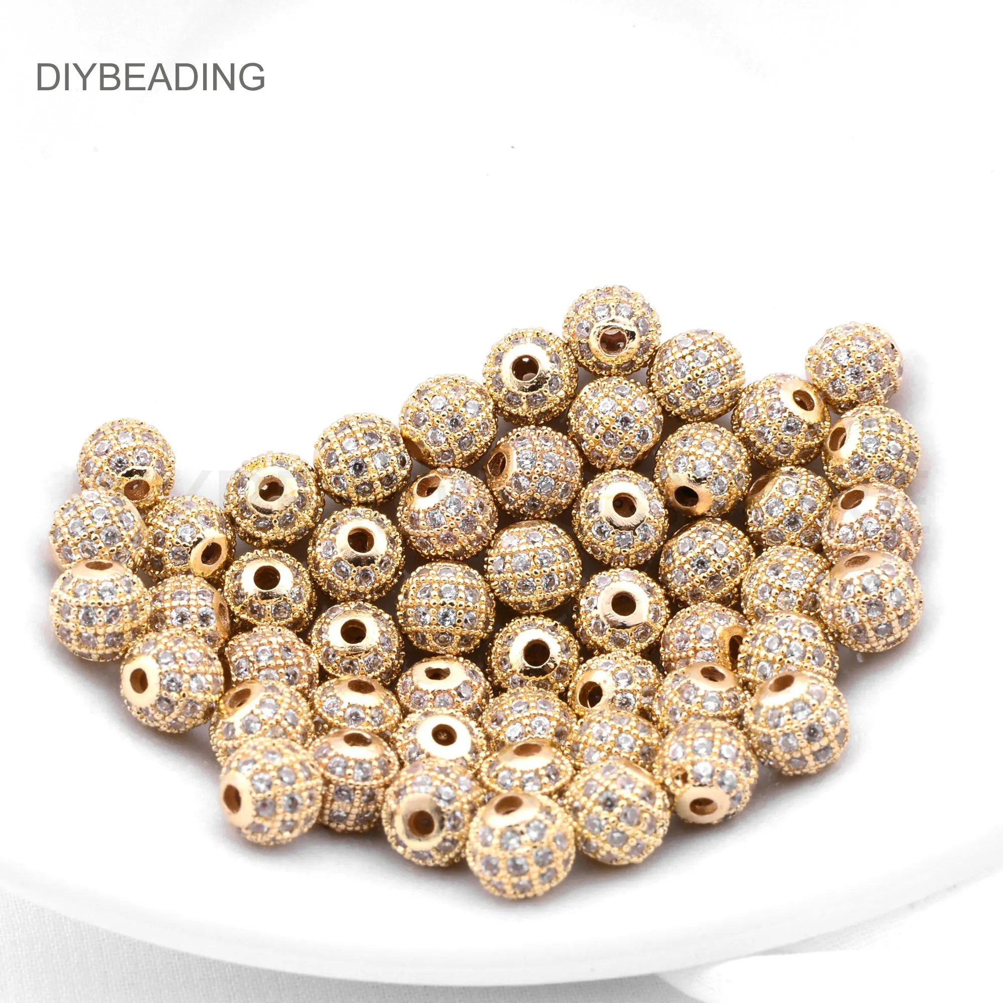 

Charm Beads for Jewelry Making 14K Real Gold Plated 6/ 8/ 10mm Rhinestones Spacer Beads for Necklace Bracelet Earring Making