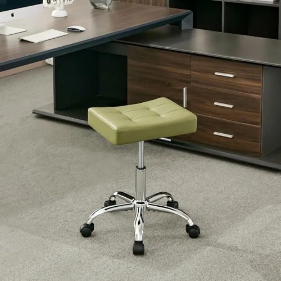 

Adjustable Work Stool with Wheels 300lbs Capacity (Saddle Shaped Seat) Faux Leather Workbench Stool (Green)