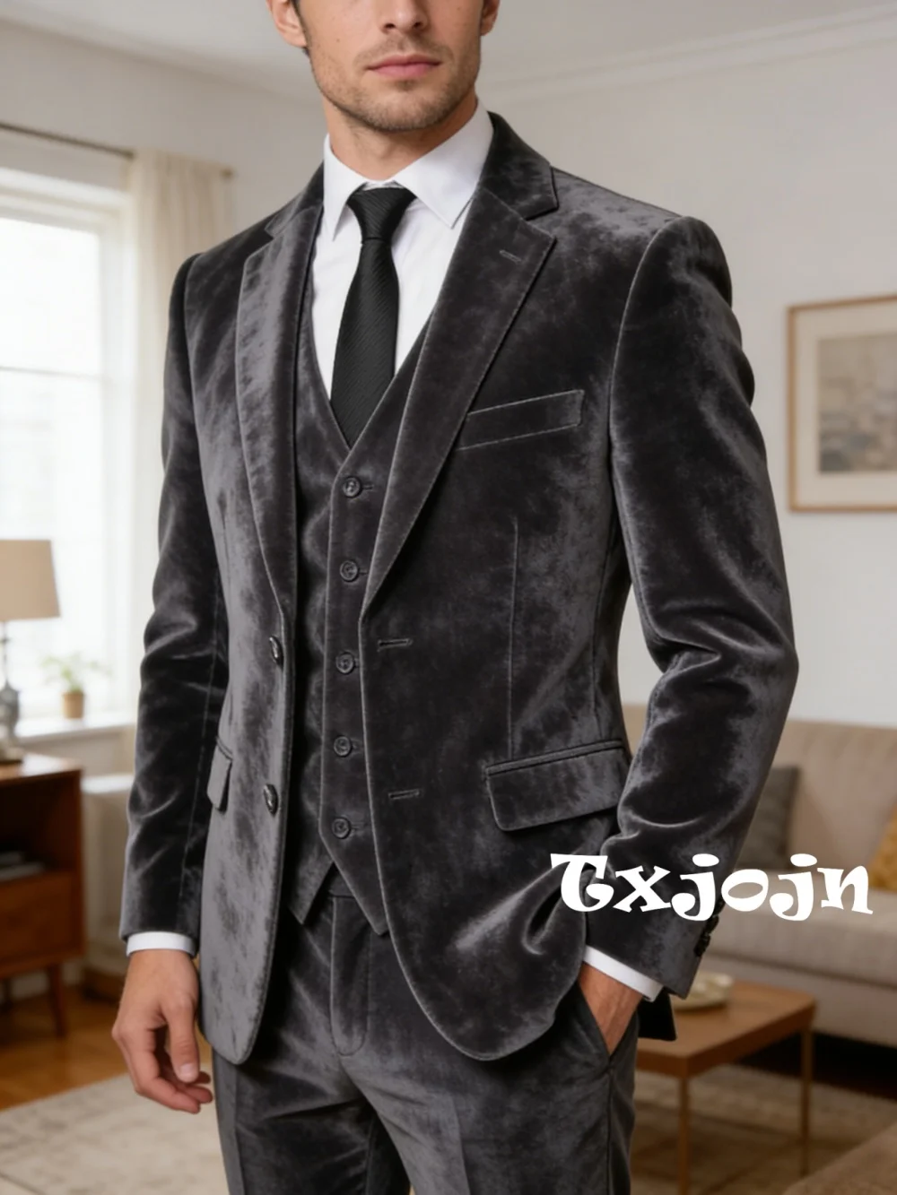 

Новые серые мужские приталенные костюмы из трех предметов, костюмы ведущего, элегантный классический костюм, комплект для мужчин, наряд для дня рождения, смокинг с длинными рукавами