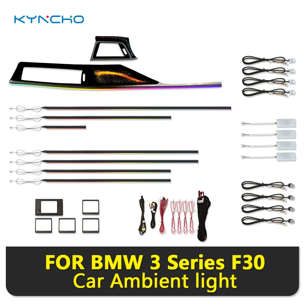 Für BMW 3er F30 64 Farben LED Auto-Ambientebeleuchtungs-Kit Traumfarben RGB Bluetooth App-Steuerung Symphonie Auto-Innenbeleuchtung