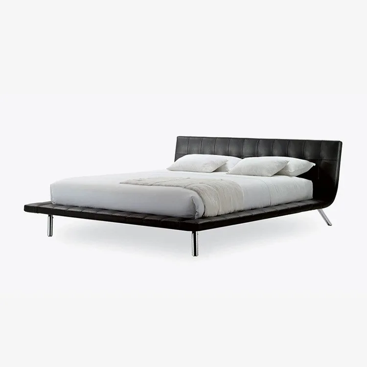 

Italian leather bed simple light luxury modern minimalist designer suspended double bed