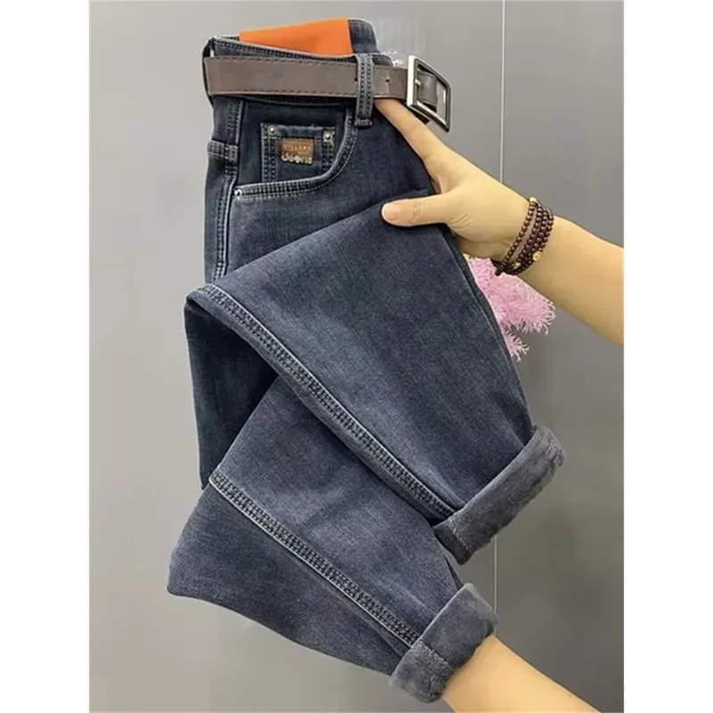 Autumn Winter High Waist Straight Jeans Women Loose Fit Stretch Haren Denim Pants Vintage Ladies Ankle-Length Jeans Pants 5XL