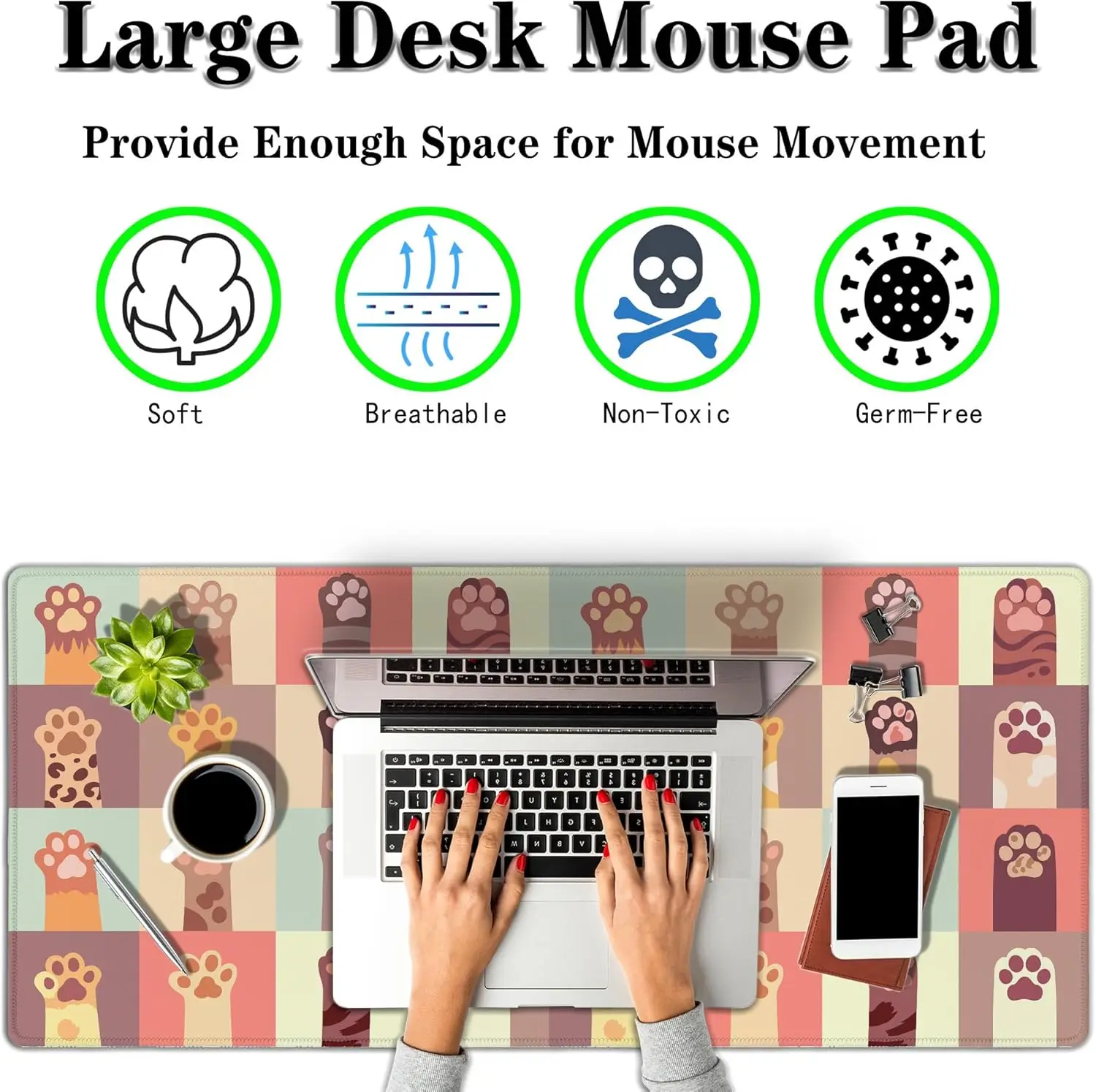 Cats’ Paws Gaming Desk Mat – Extra Large Waterproof Mouse Pad with Non-Slip Base for Women, Ideal for Office & Gaming