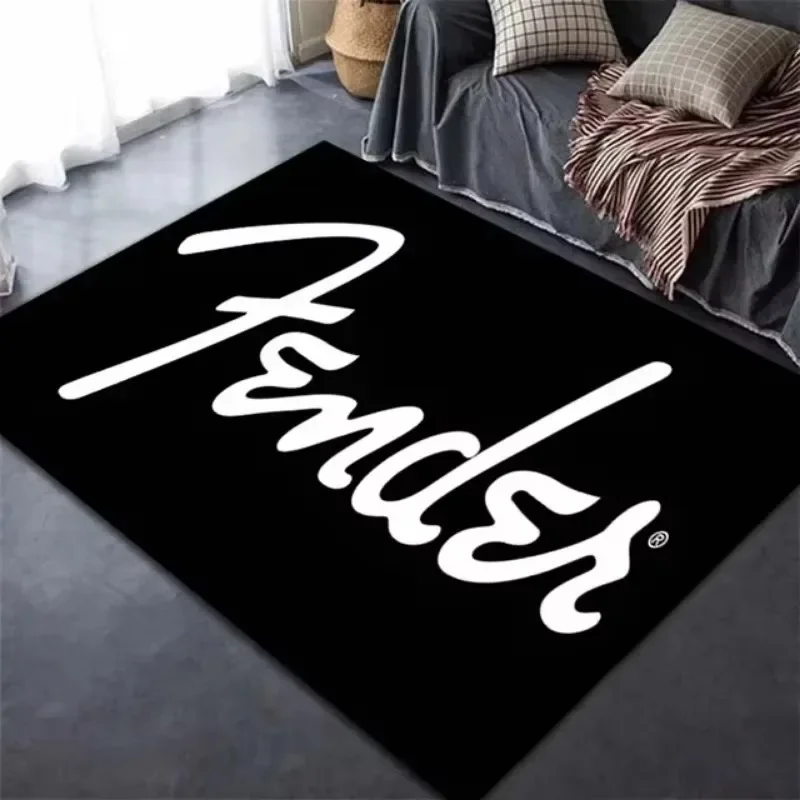 Fender Guitar-Themed Carpet for Living Room Bedrooms Large Flannel Area Rug for Drum Kit Room Anti-slip Floor Mat Washable