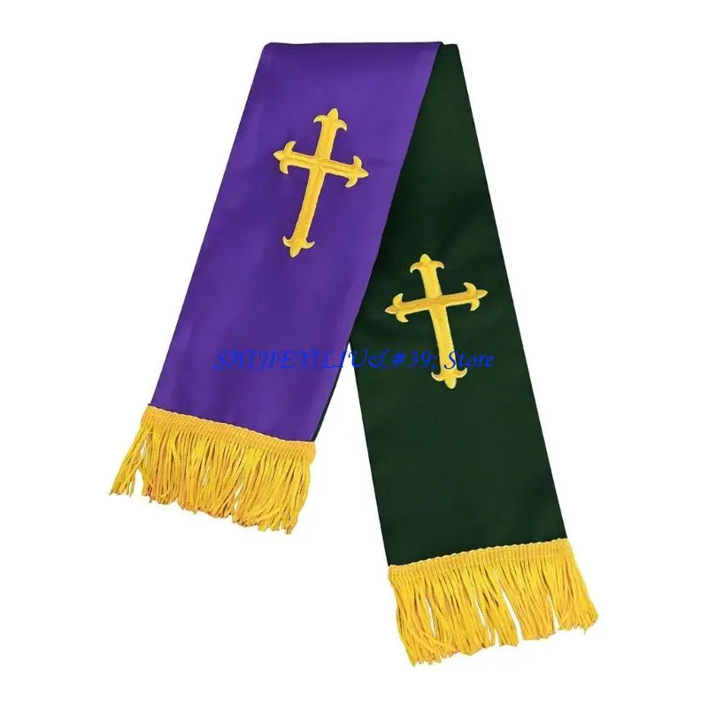

E21F Двусторонняя палантина для духовенства для церковной службы с вышивкой, скрещенной для причастия