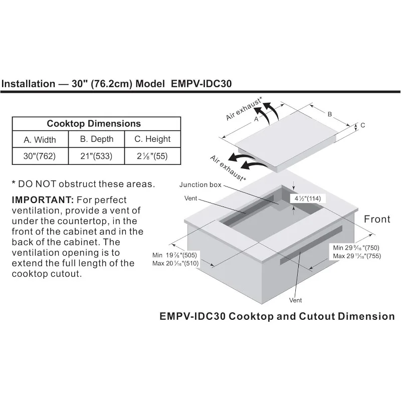 Empava 30” Induction Cooktop Electric Stove Black Vitro Ceramic Smooth Surface Glass EMPV-IDC30