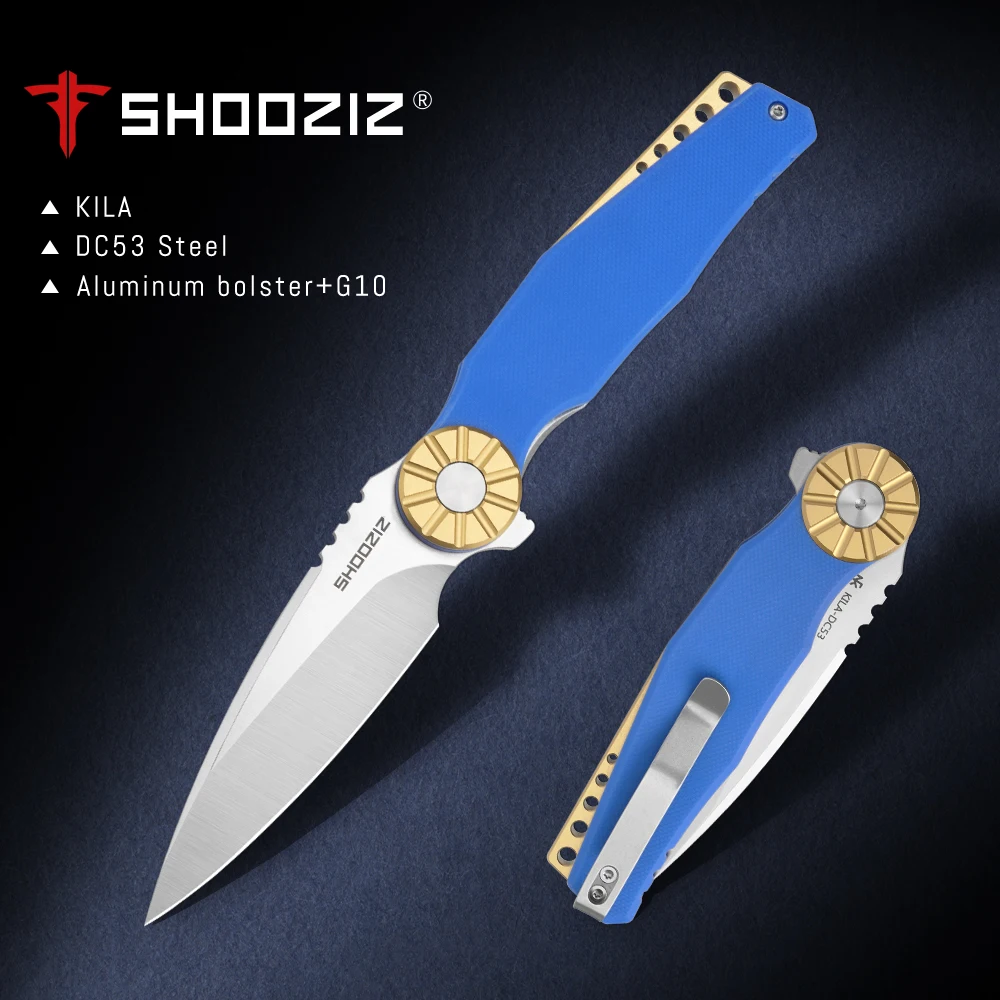 SHOOZIZ KILA Folding Knives - EDC Pocket Knife For Man, Aluminum Bolster, G10 with Clip for Camping, 3.15