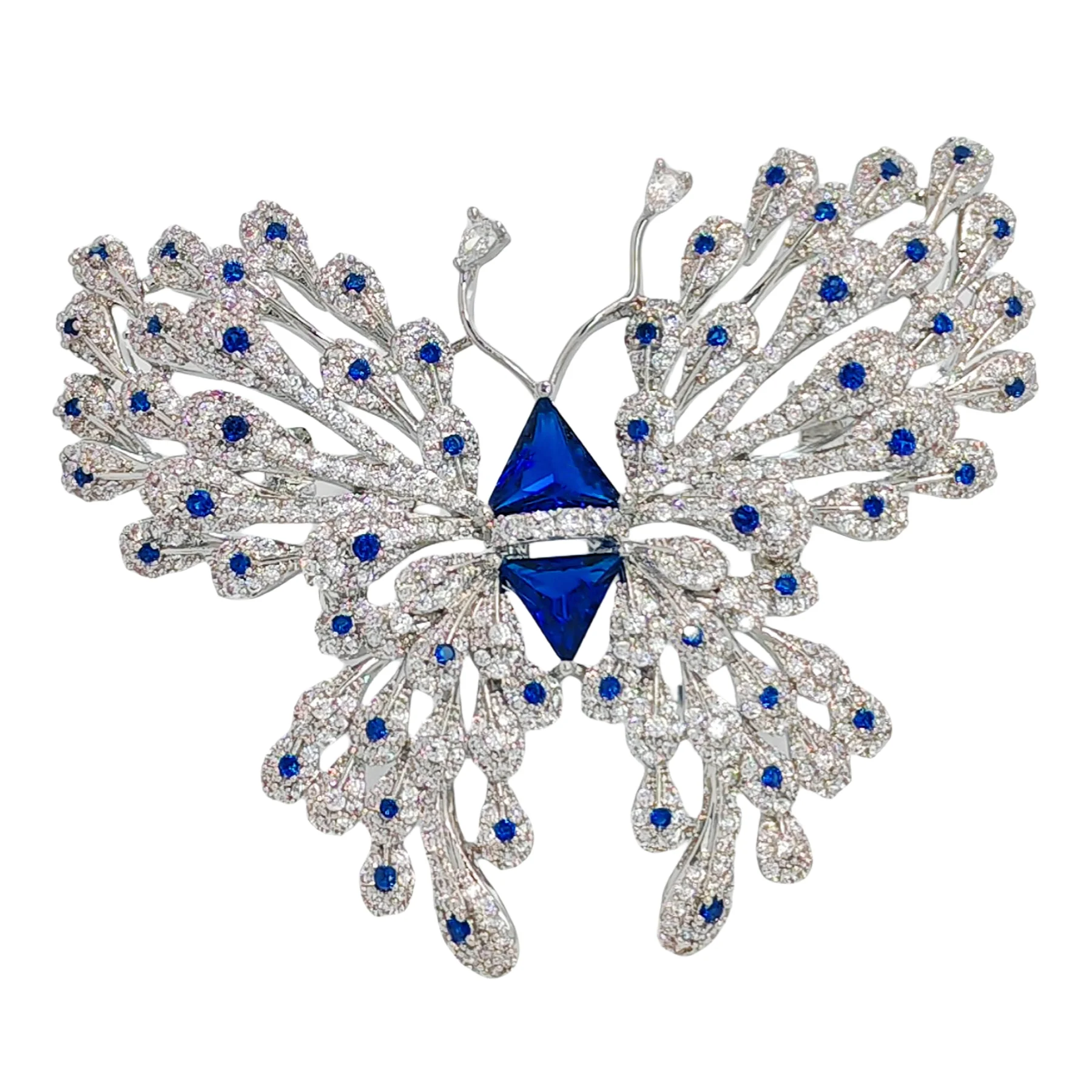 Stunning Designer Peacock Feather Shaped Wing Blue Butterfly Brooch Pin