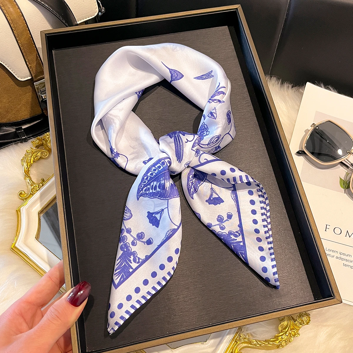 

Lady Hair Scarf Female Silk Square Scarves Head Wraps for Women Bandana Fashion Foulard Female Summer Beach Sun Protection Shawl