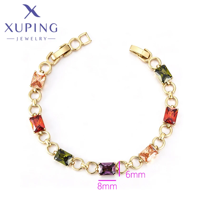 Xuping Jewelry New Arrival 19cm Square Charm Fashion Multicolor Stone Light Gold Color Hand Bracelet for Women Gift X001245960