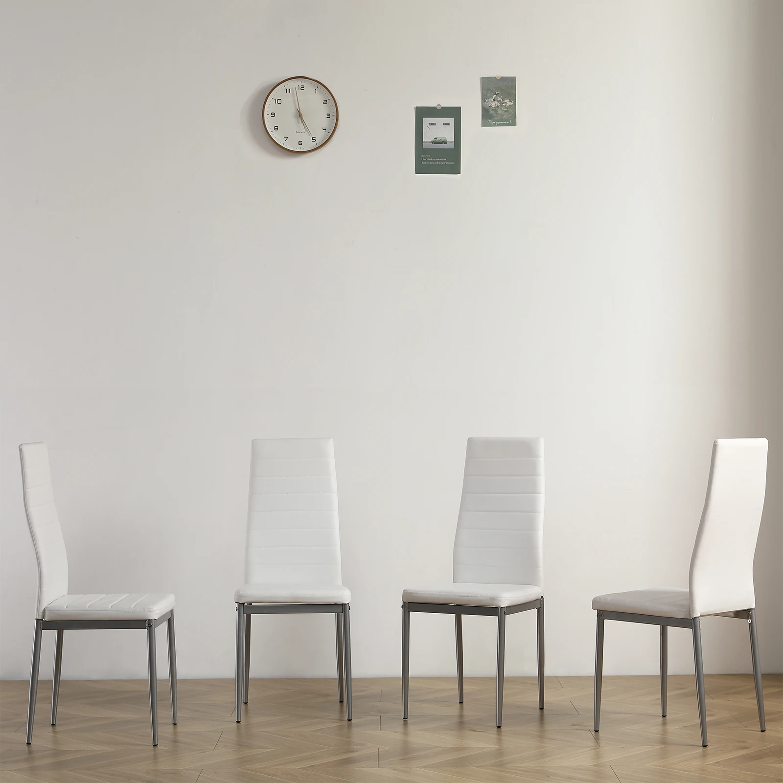 

4pcs backrest cushion horizontal sewing decoration PU leather dining chair round tube white cushion gray leg N20