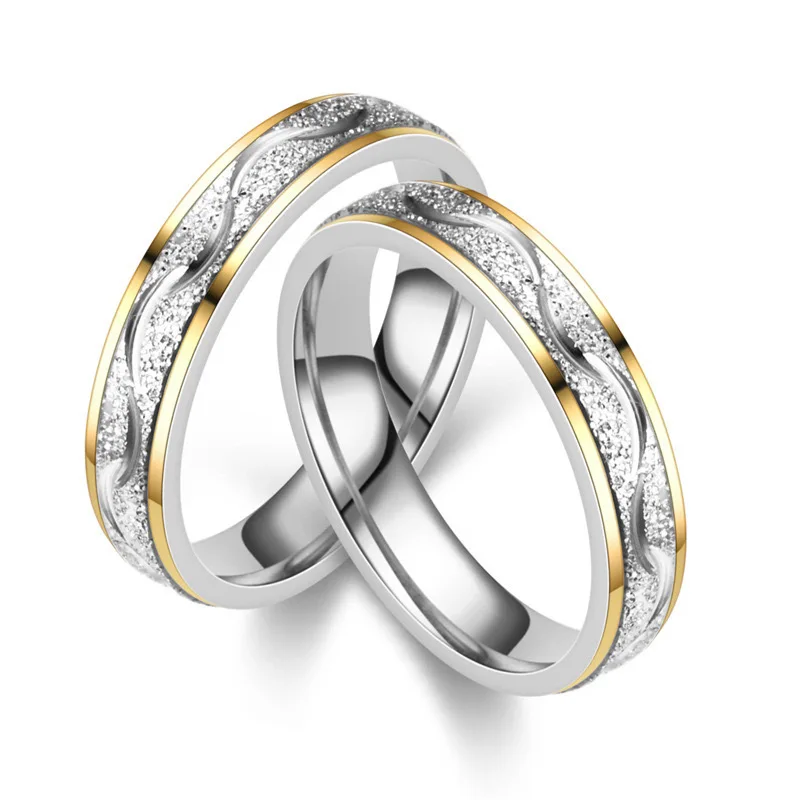 Hot Selling Stainless Steel Frosted Diamond Couple Rings Fashion Women Jewelry Gifts Size 5-13