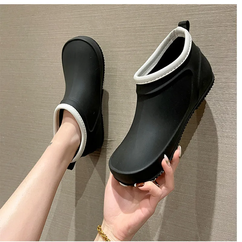 Ankle Rain Boots Women Solid Color Low-top Rain Boots Non-slip Kitchen Water Shoes Boots for Women Waterproof Work