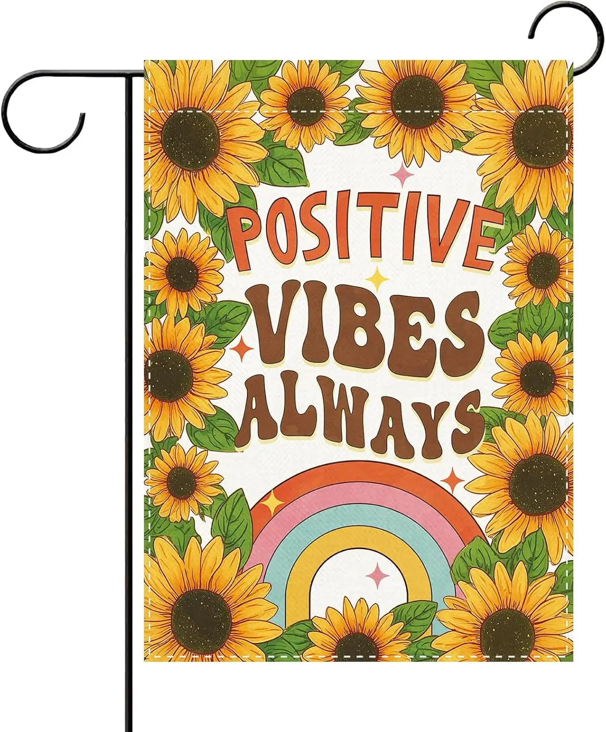 Positive Vibes Always Sunflower Rainbow Decorative Garden Flag, Boho Inspirational Spring Summer Flower Small Yard Outside D PPM