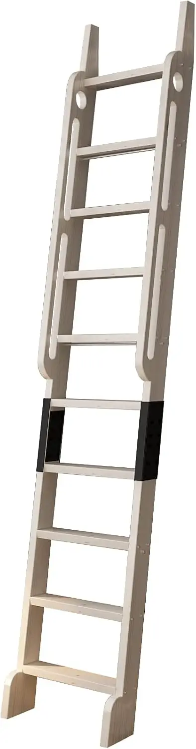 Unfinished Rolling Library Wooden Step Ladder with  Sliding Hardware