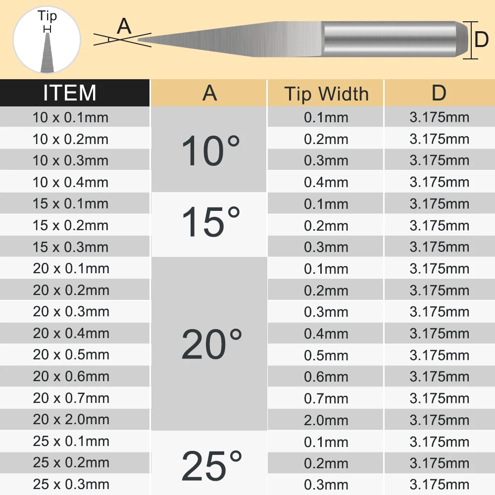 HAMPTON PCB Engraving Bit 4mm Shank Tipped 0.1-0.5mm V Shape Carving Bits CNC Router Bit Flat Bottom End Mill For Woodworking