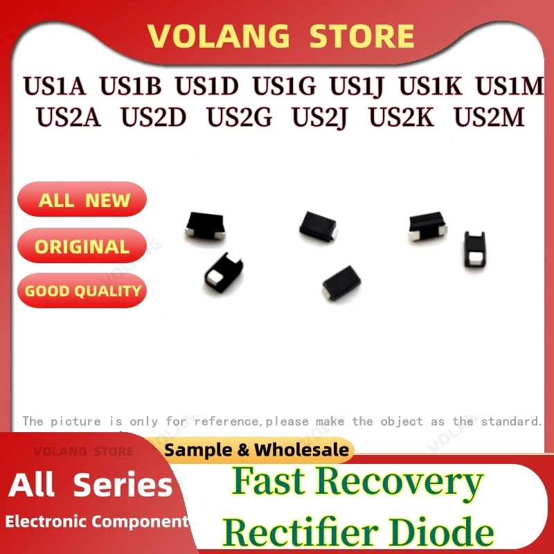 高速回復整流器,sma,DO-214AC,us1a,us1b,us1d,us1g,us1j,us1k,800v,us1m,1000v,us2a,50v,us2d,200v,us2g,us2j、us2k、us2k、20個