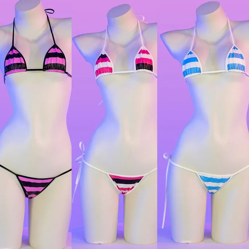 Classic Stripes Print Leather Bikinis Set 2024 New Sexy Bandage Swimsuit Women Beachwear Summer Swimwear High Cut Bathing Suit