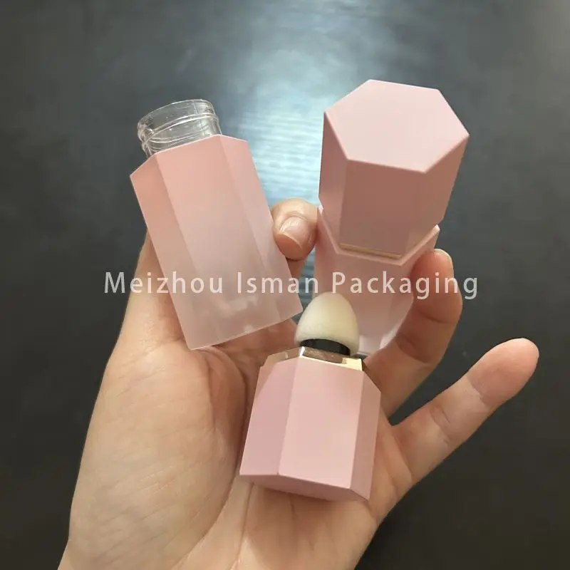 

50Pcs 7ml hexagon gradient pink lip gloss container liquid blush tube empty bottles concealer packaging with big brush