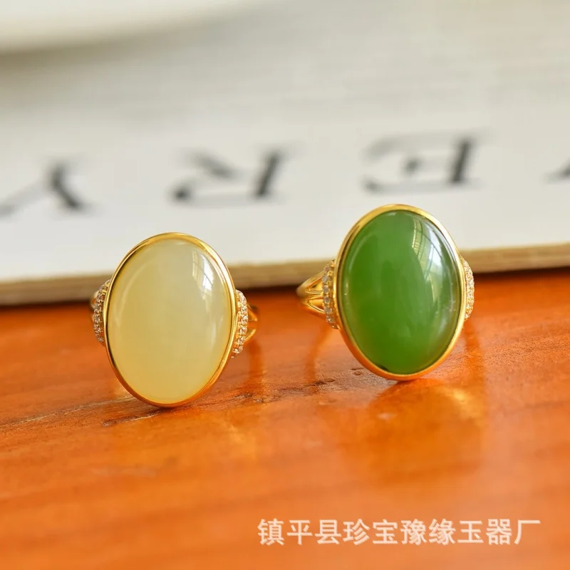 

Натуральное кольцо из серебра S925 с нефритом Хэтянь (зеленый и белый) и яшмой