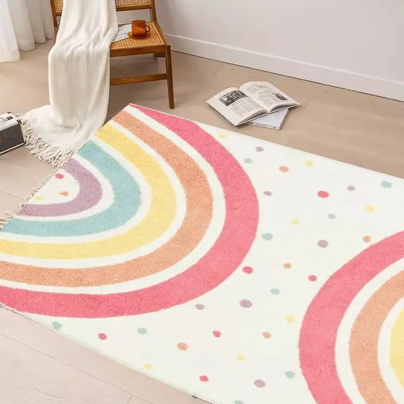 Shaggy Bedroom Rugs for Kids Rainbow Fluffy Carpet Living Room Hairy Nursery Play Mat for Children Plush Baby Rugs Soft Foot Mat
