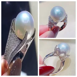 Huitan Full Bling Iced Out CZ Simulated Pearl Women Rings High Quality Silver Color Wedding Luxury Fashion Newly Jewelry