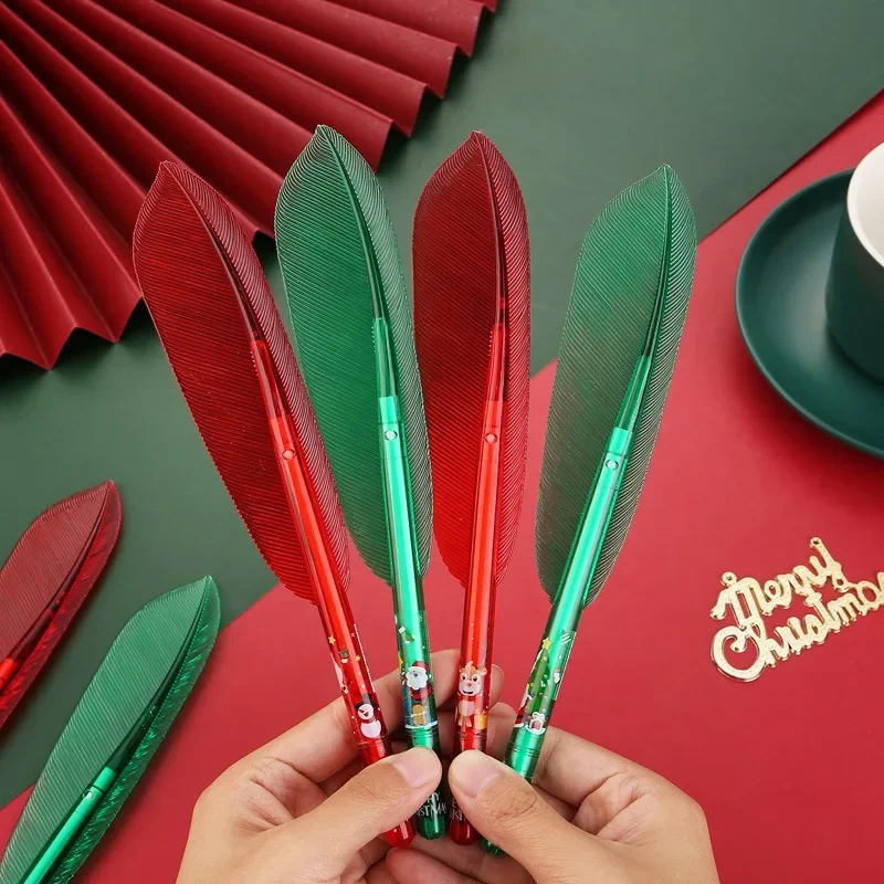 24Pcs new Christmas feather gender-neutral pen, cute feather-shaped stationery gift pen.