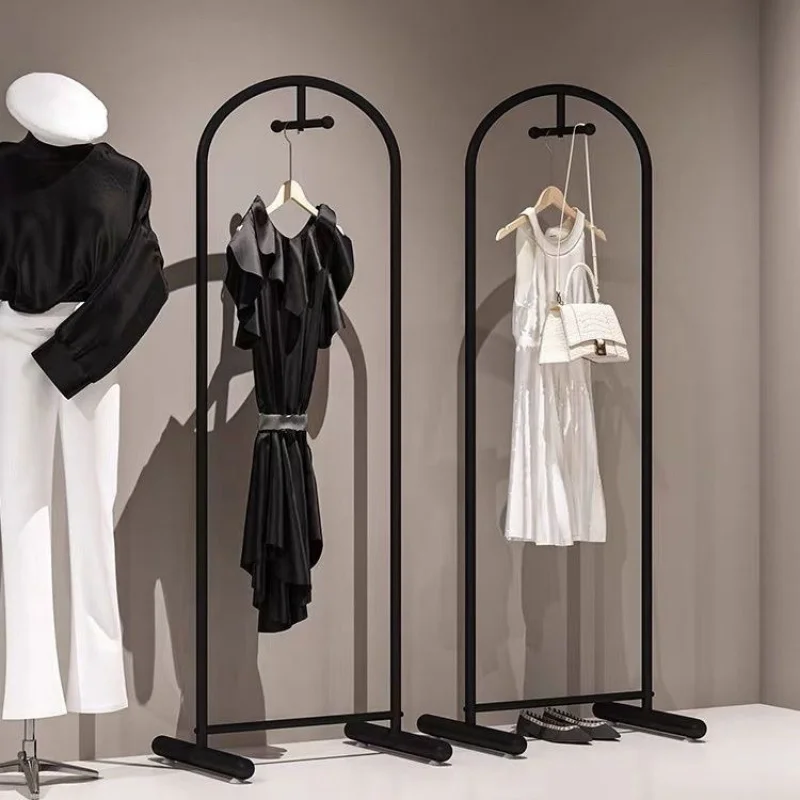 Custom. [Stable Load-Bearing] Simple Black Floor-Standing Internet Celebrity Clothing Store Dedicated Clothes Rack Floor-Standin