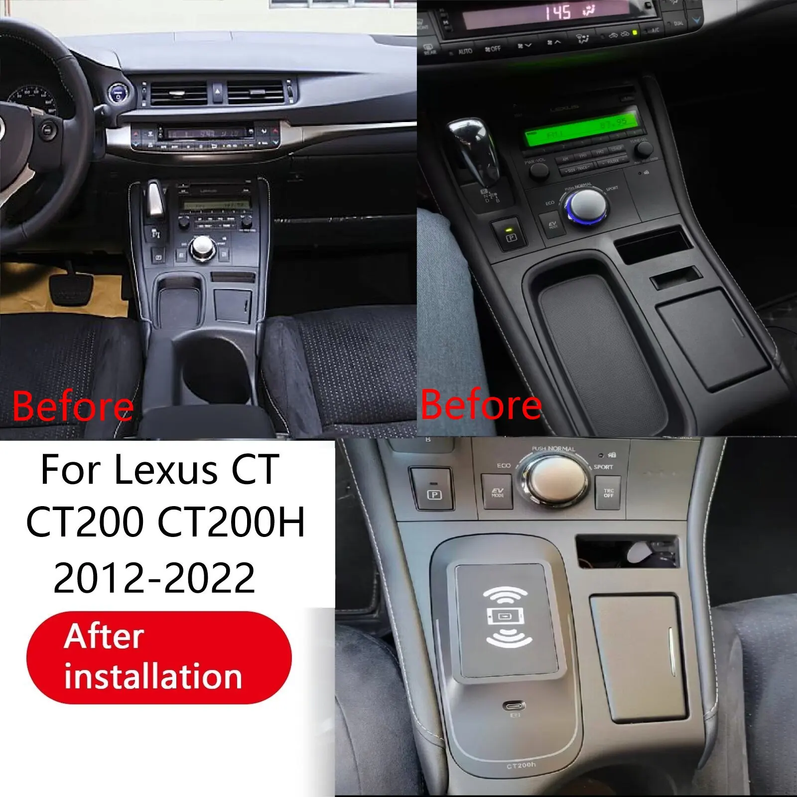 2 DIN For Lexus CT CT200 CT200H 2012-2022 Car center console phone charger fast wireless charger charging plate charging holder