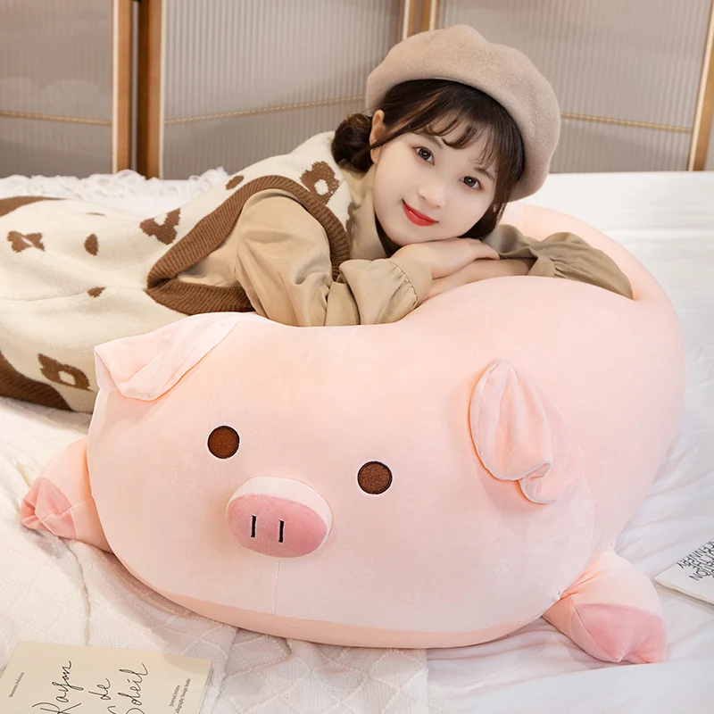 

100cm Squish Pig Stuffed Doll Lying Pink Piggy Toy Plush Animals Soft Plushie Big Pig Pillow Cushion Kids Baby Comforting Gift