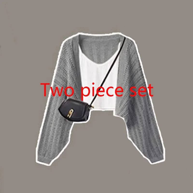 2024 Autumn Set Women\'s New Korean Knitted Cardigan White Tank Top Grey Work Pants Three Piece Set Women\'s Clothing Pants Set