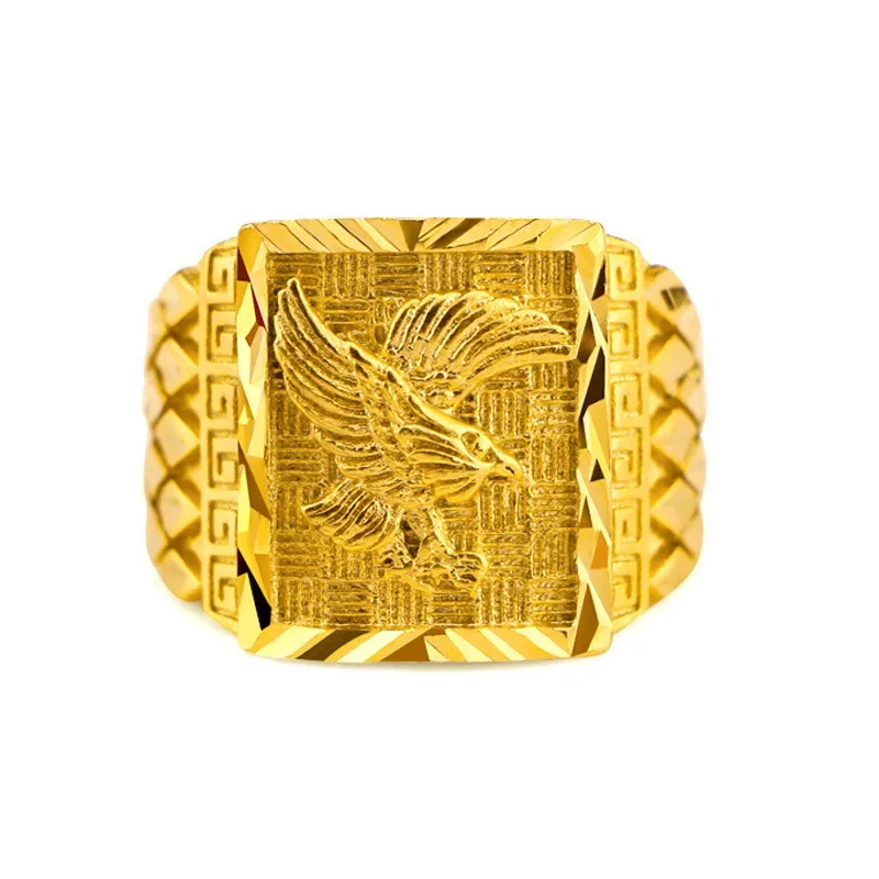 

9999 24K Real Gold Domineering Men's Ring Eagle Ring Adjustable Opening Grand Display Ring