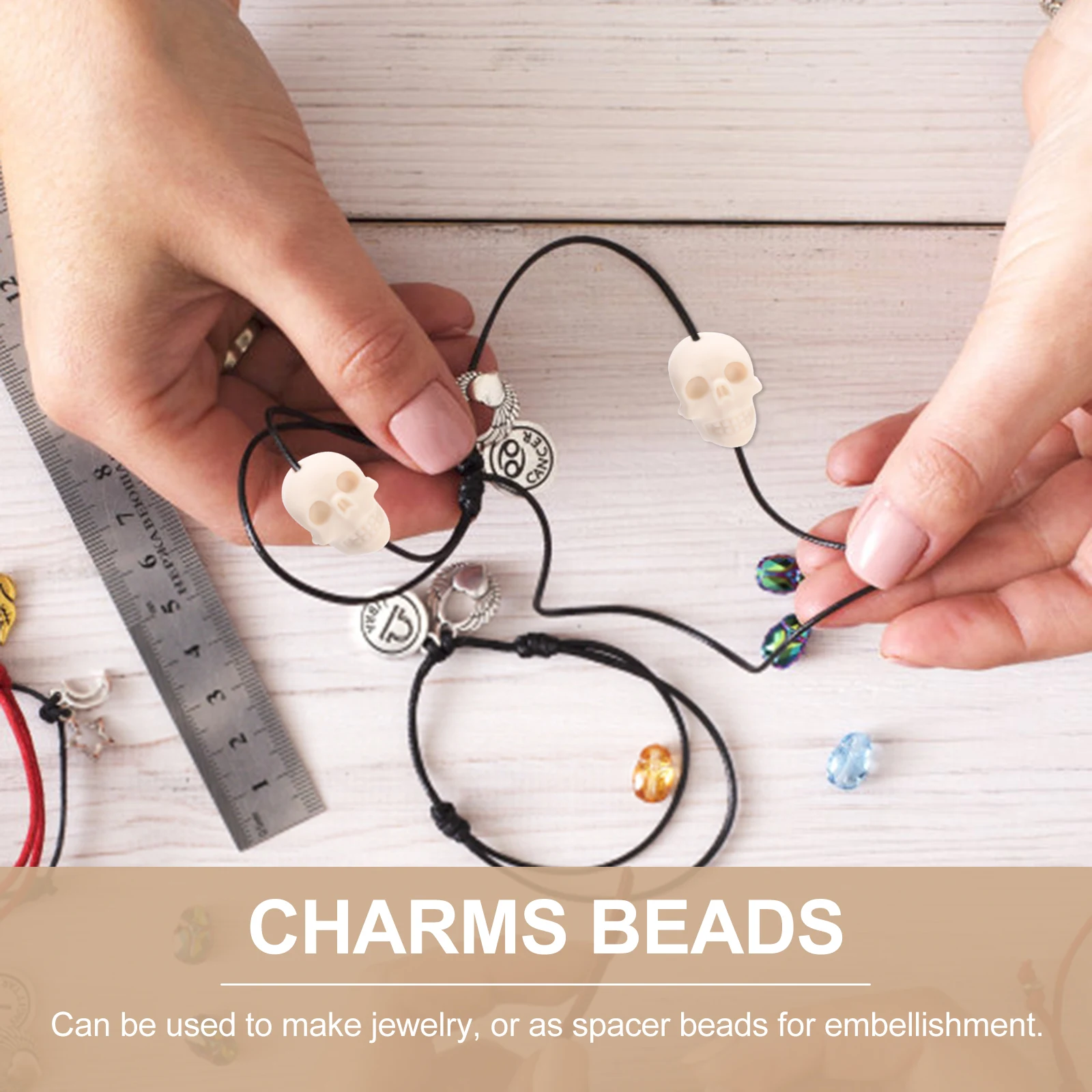 

10Pcs Halloween Skull Head Beads Easy to Pass Rope Through for Custom Jewelry Making Skull Beads Loose Bead Charm