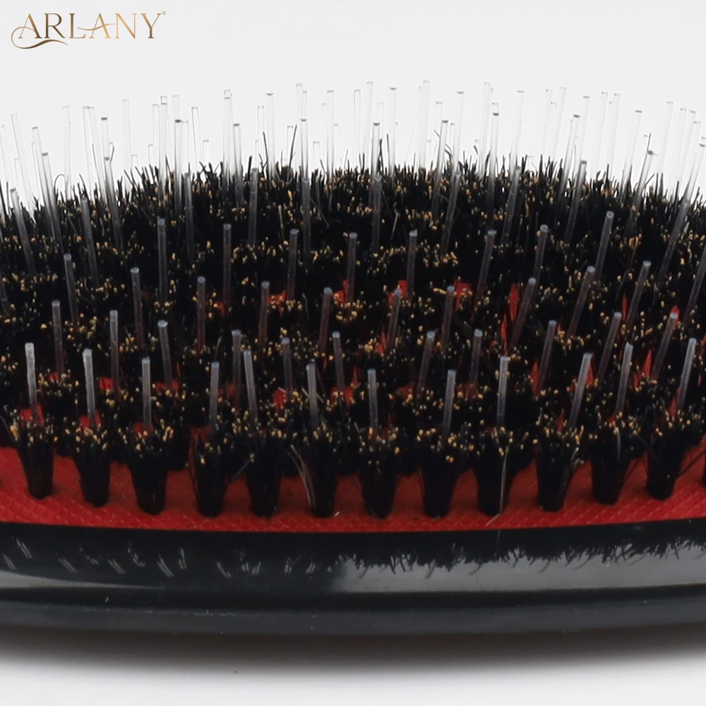 فرشاة تمديد شعر أسنان نايلون من ARLANY مع حقيبة مخملية، فرشاة شعر بشعيرات الخنزير لفك تشابك الشعر، فرشاة كبيرة للنساء