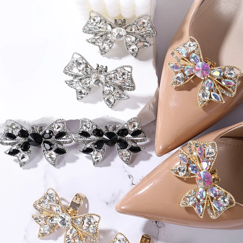 Crystal Bow Tie Shoe Buckle Shoes Clips Shoes Rhinestone Charm Decoration Diamond Butterfly Crystal Women's Shoe Accessories