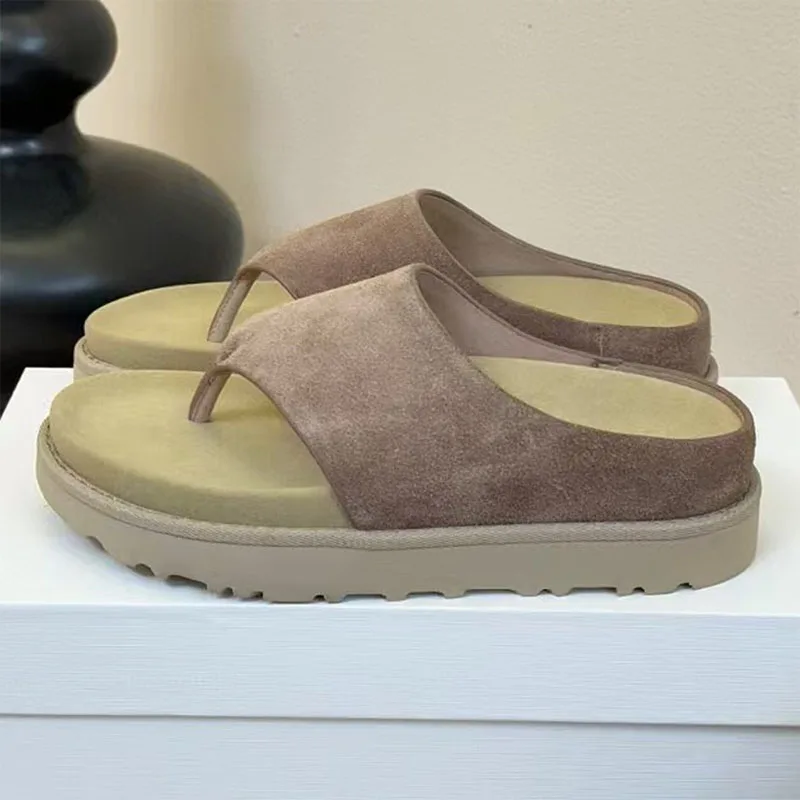 

New Thick Sole Slippers Woman Suede Leather Slides Flip Flops Summer Shoes For Women Casual Comfort Flat Platform Slippers Women