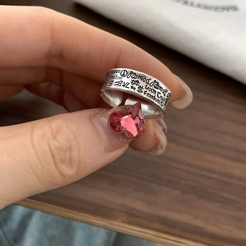 Women's 925 Sterling Silver Graffiti Letter Punk Ring